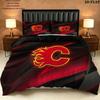 Calgary Flames Pattern Bedding Quilt Set  Home Decoration  Gift (1 * duvet cover + 2 * pillowcase  without core)