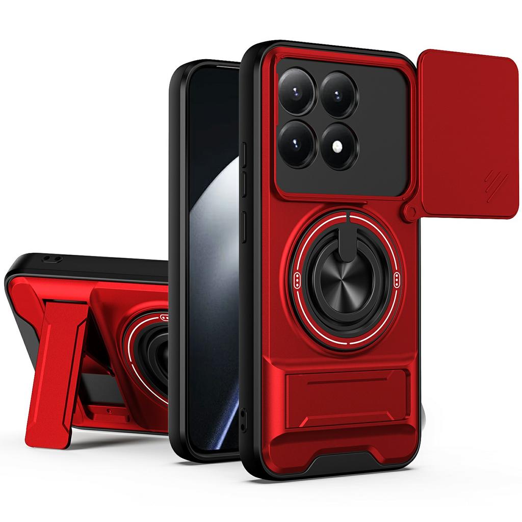 For Xiaomi 15T Magnetic Case Ring Holder Foldable Kickstand TPU PC Phone Cover with Camera Lens Slider