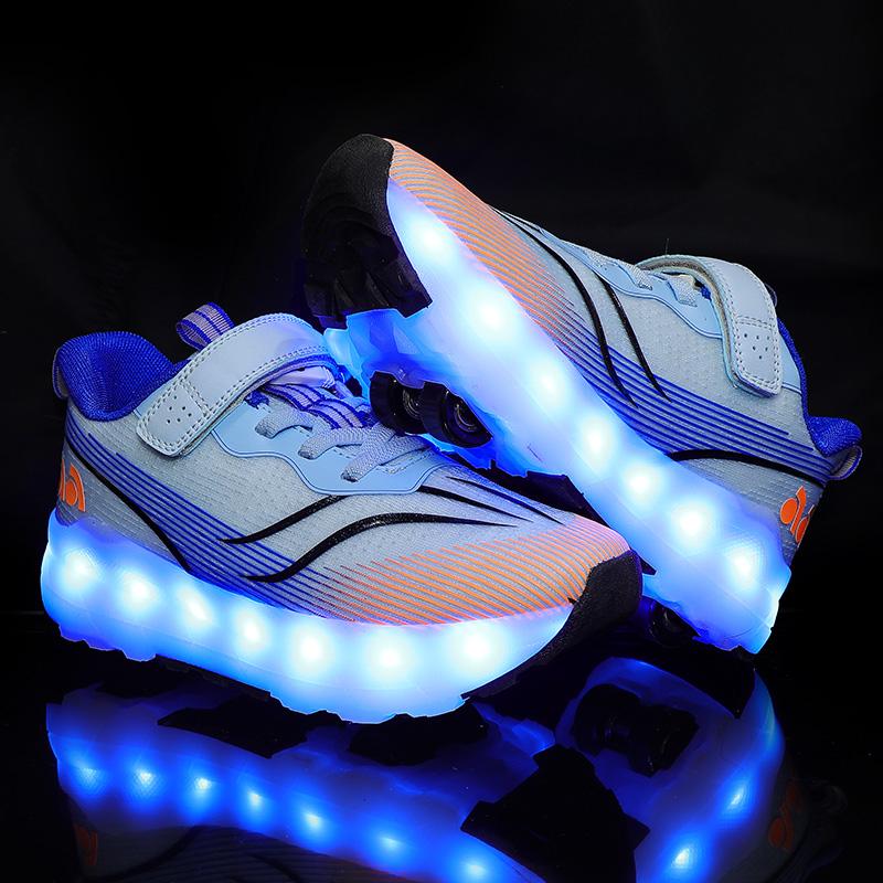 BoyS Four-wheeled Charging Flat-shaped Shoes LED Lamp Shoes Runaway Shoes Roller Skating Sports Shoes Girl Skates