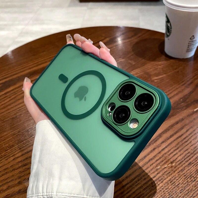 Luxury Translucent Matte Full Lens Protector Case For IPhone 14 13 12 15 Pro Max 15 Plus Magsafe Magnetic Wireless Charge Cover