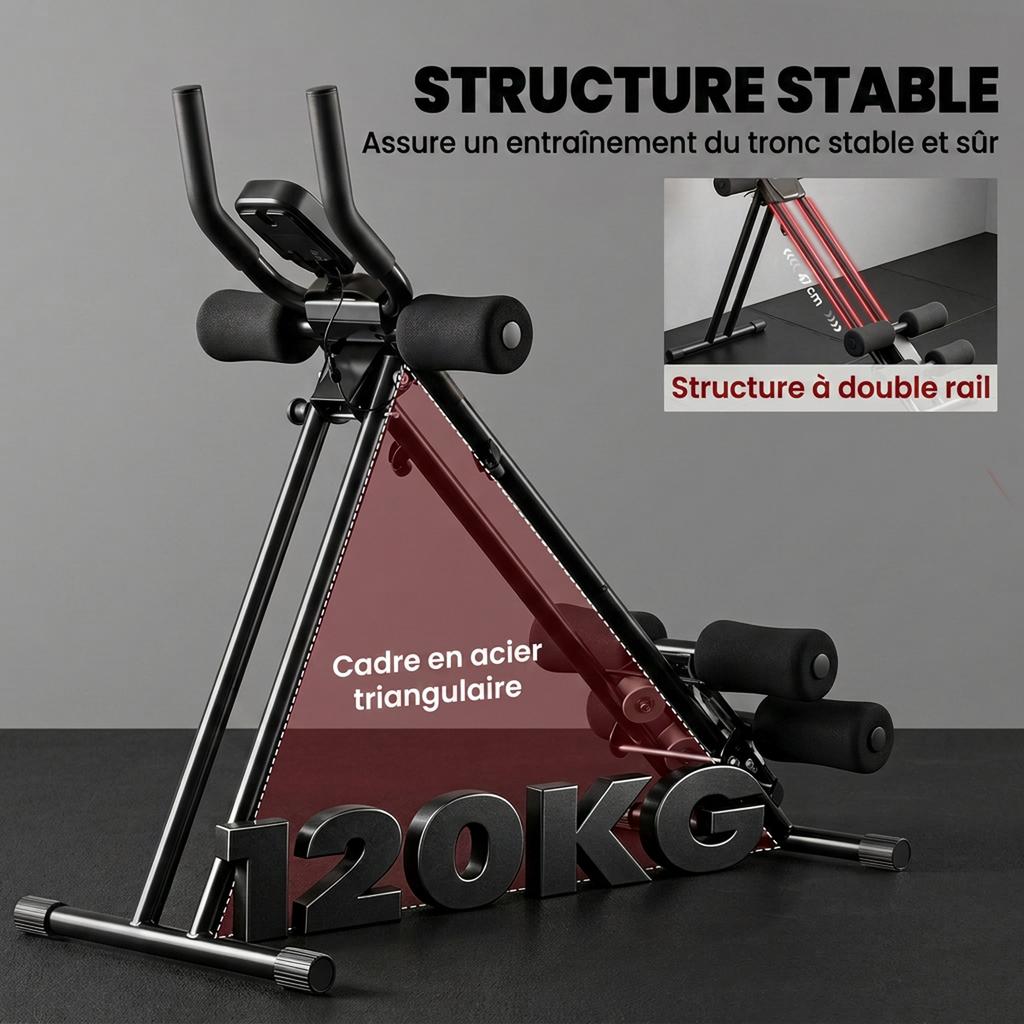 Foldable Abdominal Trainer, LCD Screen, Dual Rail, PVC Foam, Steel Frame, 92 x 41 x 83 cm, Black