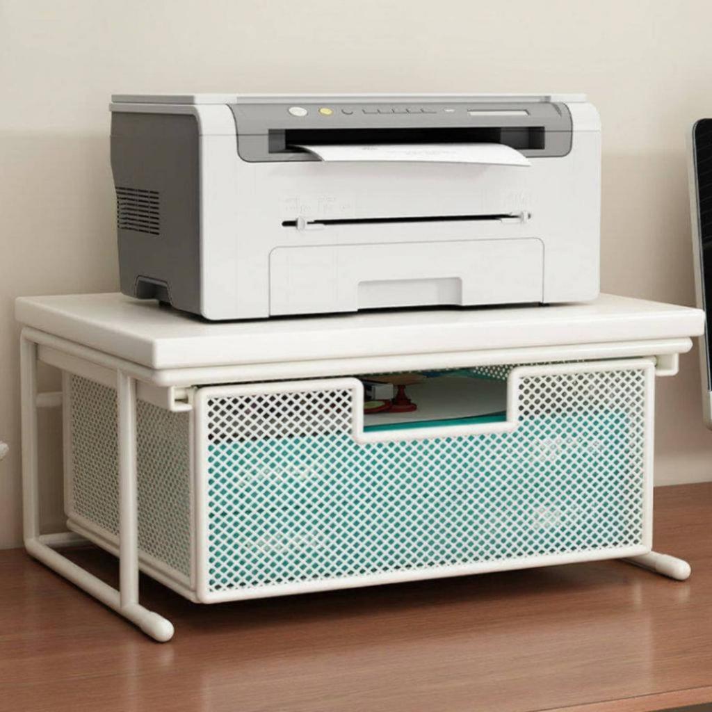 Printer Stand with Drawer Multi-Purpose Desktop Printer Stand Desktop Shelf Sturdy Desk Storage Metal Frame for Study Room