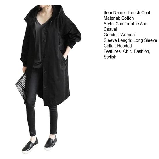 Женский тренч с длинным рукавом, хлопковая куртка-худи, куртка-ветровка оверсайз, свободного кроя, осенняя верхняя одежда