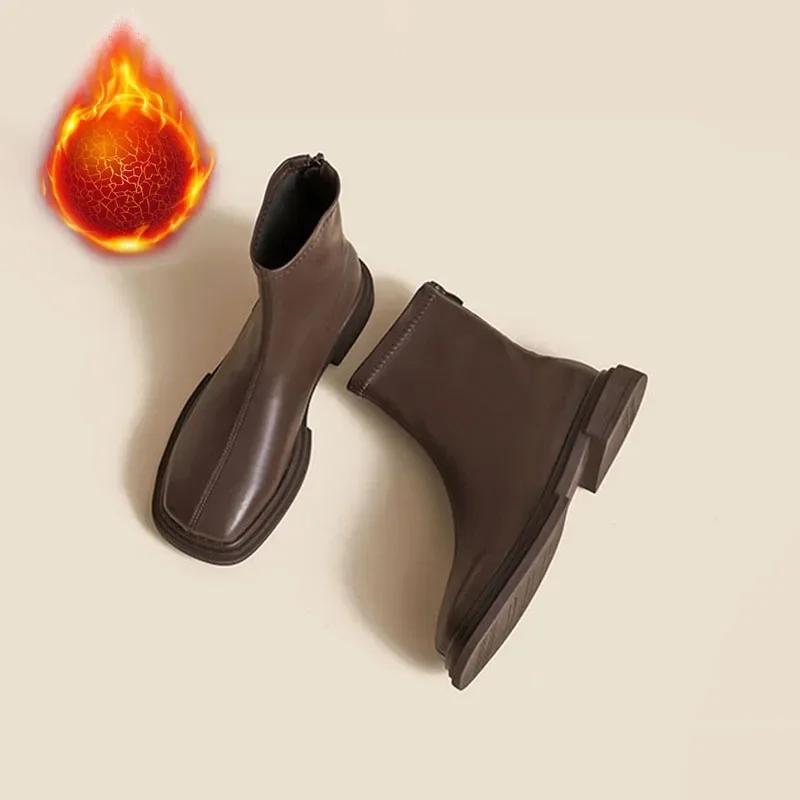 Британия Ретро Квадратный носок Ботильоны Роскошные Модные Ботинки Челси Новые Низкие Каблуки Платформа Женская Обувь Botas De Mujer