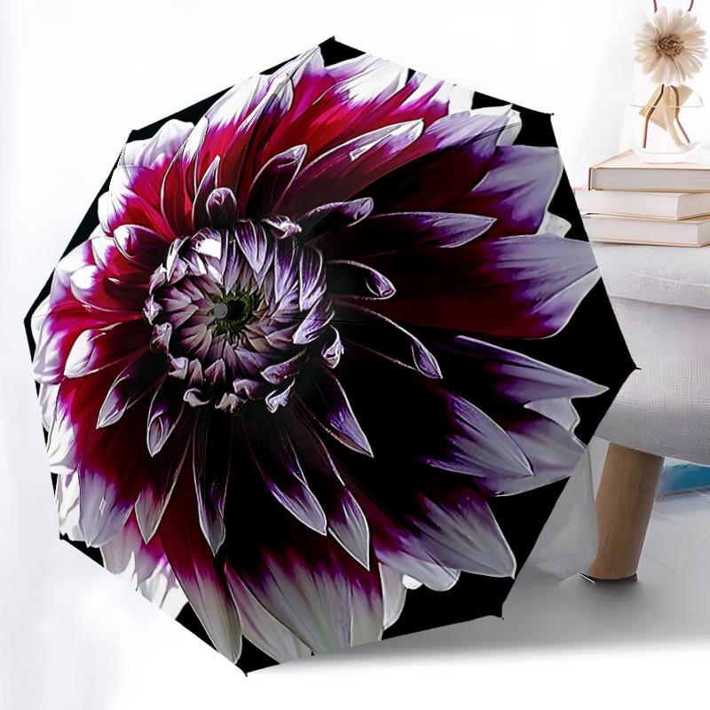 1pc Dahlia Bloom Automatic Umbrella | Portable Foldable 8-Rib Manual Open, Cute Birthday & Holiday Gift for Outdoor yy260107129