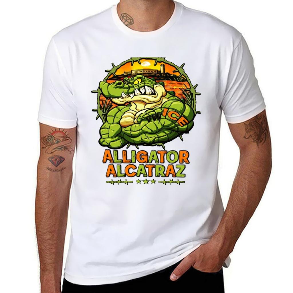 Funny Meme Florida Alligator Alcatraz Ice 2025 Tshirt Basic Solid Color Short Sleeve Cotton Top