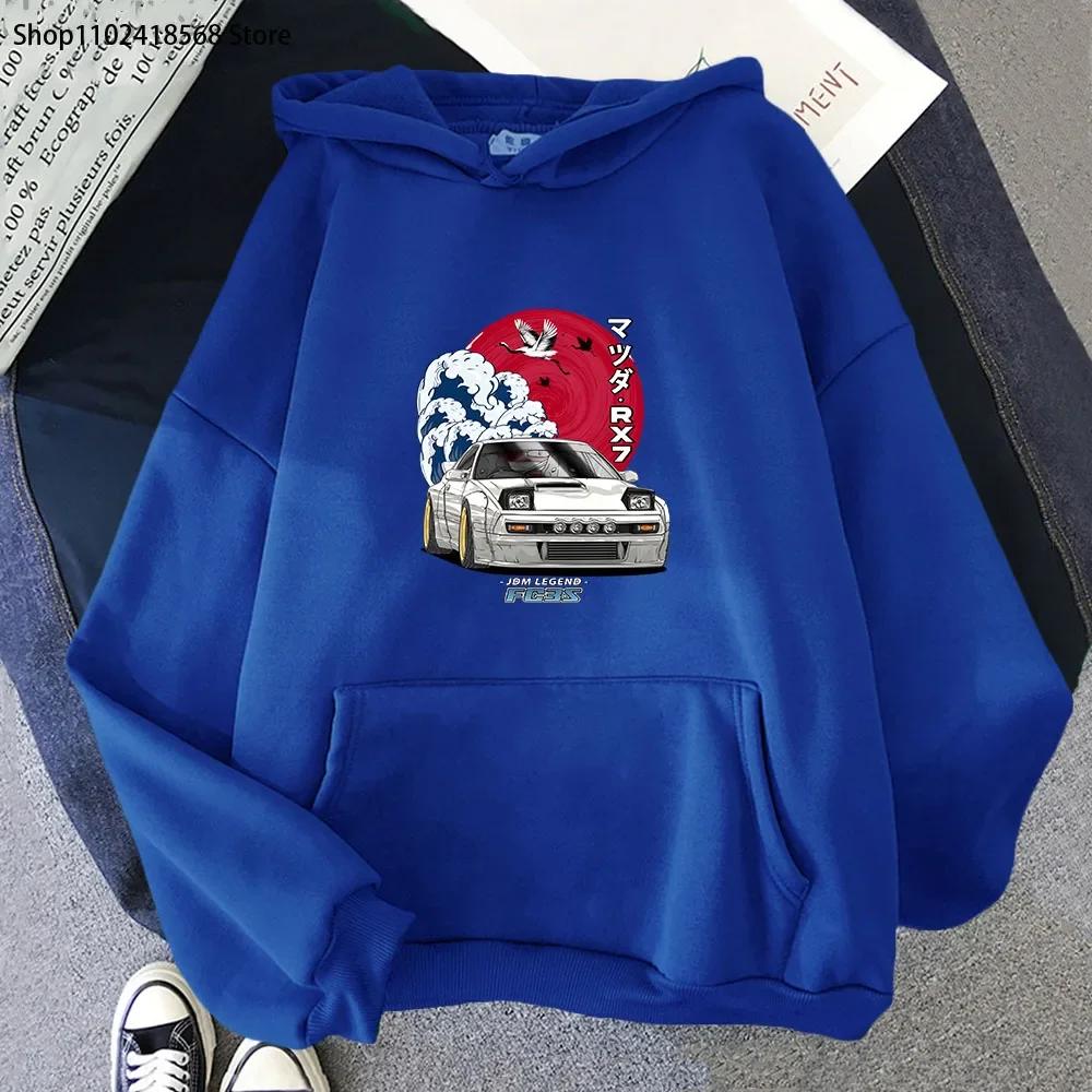 Худи Initial D Мужские с длинным рукавом Уличная одежда для Nippon JDM Mazda RX-7 Turbo Свитшоты с круглым вырезом Топы Y2k Оверсайз