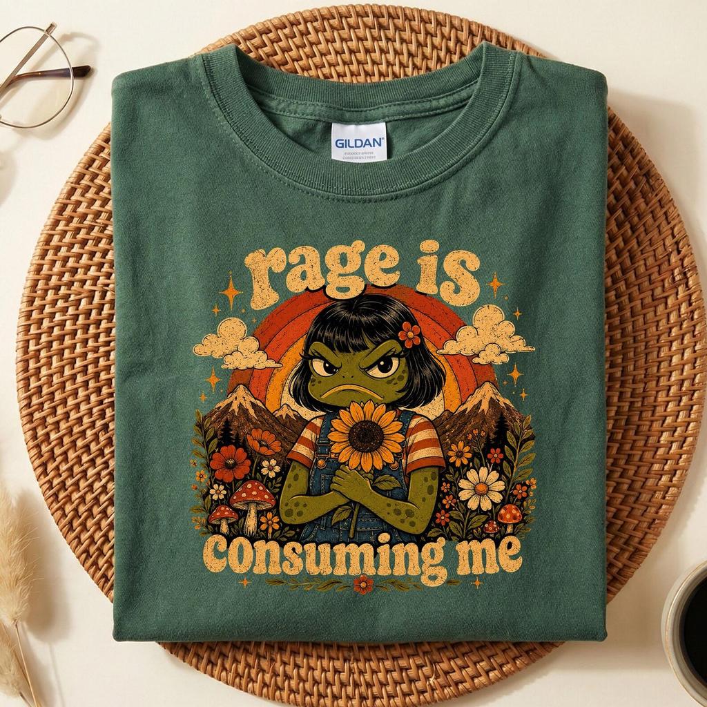 Rage Is Consuming Me Frog Shirt, Funny Angry Frog Tee, Retro Cottagecore Frog T-Shirt, Sarcastic Humor Gift, Grumpy Frog Lover Shirt