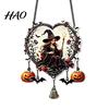Festival Hanging Pieces Halloween Acrylic Love Heart Wreath Ornament, Cartoon Owl Ghost Witch Branch Ornaments Skeleton Decor, Festive Party