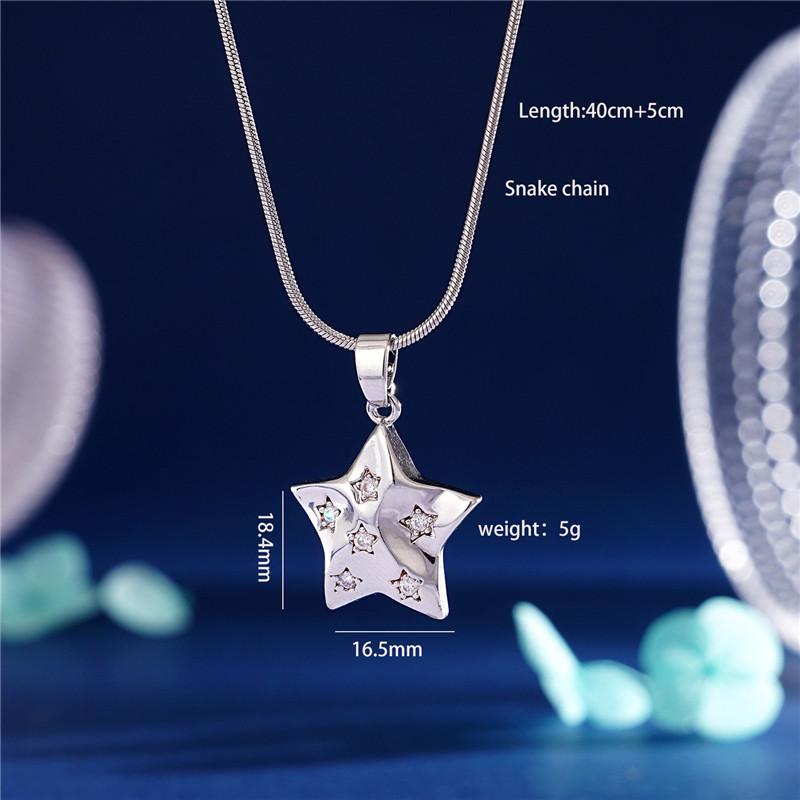 Simple Design Star Zircon Pendant Necklace Stainless Steel Chain Fashion Geometric Choker Jewelry Party Gifts For Women Girls