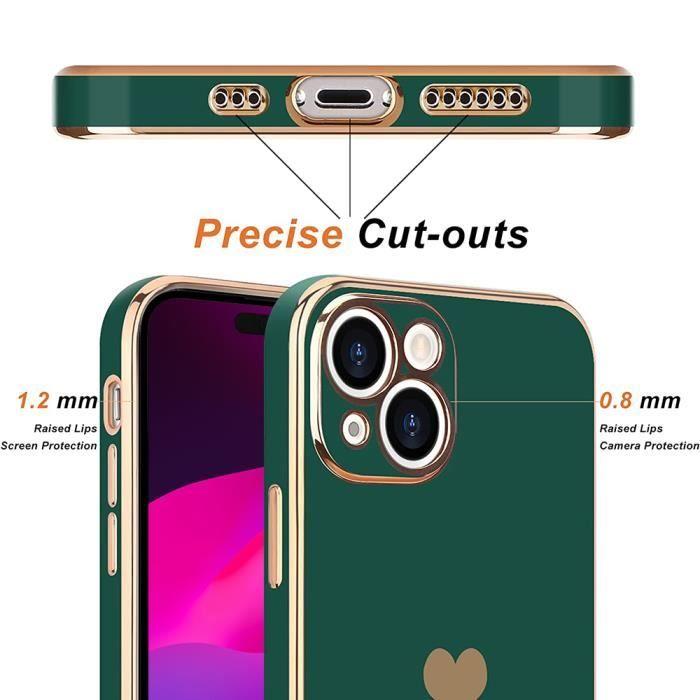 Чехол Силиконовый - для iPhone 15 Plus - Рисунок Сердце - Защита от Царапин - Гибкий - Темно-Зеленый