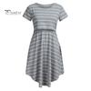Летнее платье для мамы и грудного вскармливания, открывающаяся полоска спереди с круглым вырезом, неровный подол, с короткими рукавами, ночная рубашка для беременных, платье миди