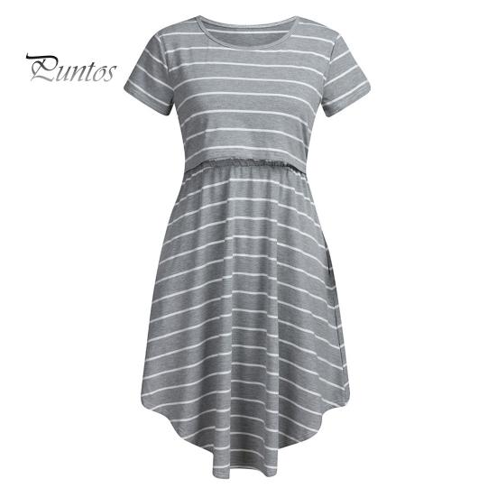 Летнее платье для мамы и грудного вскармливания, открывающаяся полоска спереди с круглым вырезом, неровный подол, с короткими рукавами, ночная рубашка для беременных, платье миди