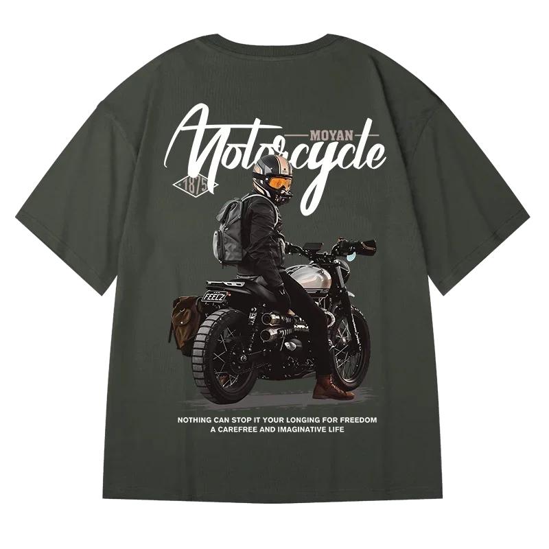 Футболка для мальчика-мотоциклиста, мужская, винтажная, 100% хлопок, с коротким рукавом, футболки 2023 года, американская хип-хоп футболка High Street, размер 8XL