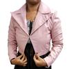 Womens Baby Pink Lambskin Crop Leather Jacket | Designer Black Leather Jacket | Meeting Wear Jacket
