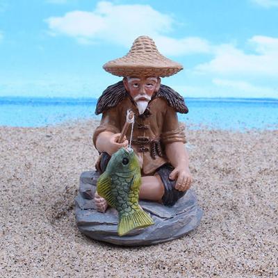 Смола Рыбак Скульптура Статуя Персонажи Фигурки Декор для бассейна Работа для офиса Настольный орнамент