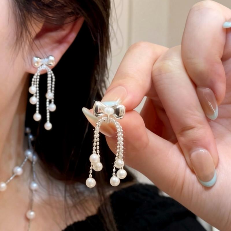 Серьги с кисточками и бантом, серебряная игла, нишевая, легкая роскошь, женский дизайн, премиум серьги, серебряные, модные, универсальные серьги, женщины