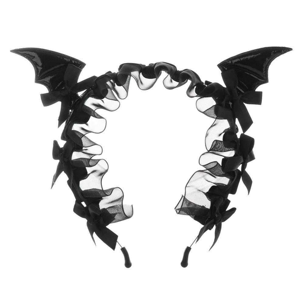Dark Aesthetic Lace Headband Bowknot Design Gothic Headwear Bat Ears Headband For Halloween Party