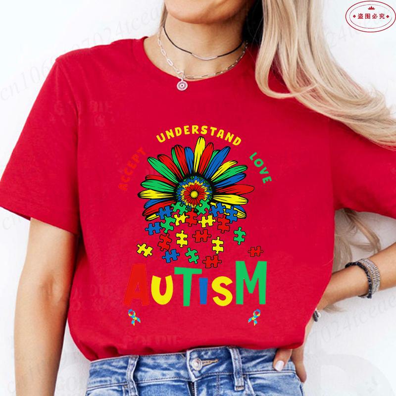 Female Clothing Accept Understand Love Tshirts for Unisex Awareness Autism Month Graphic Y2k Tops Summer Harajuku Tees Shirts
