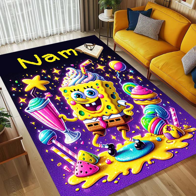 Personalized Name SpongeBob Friends Living Room Non-Slip Area Rug Soft Carpet for Bedroom Playroom Sofa Office Home Decor Doormat