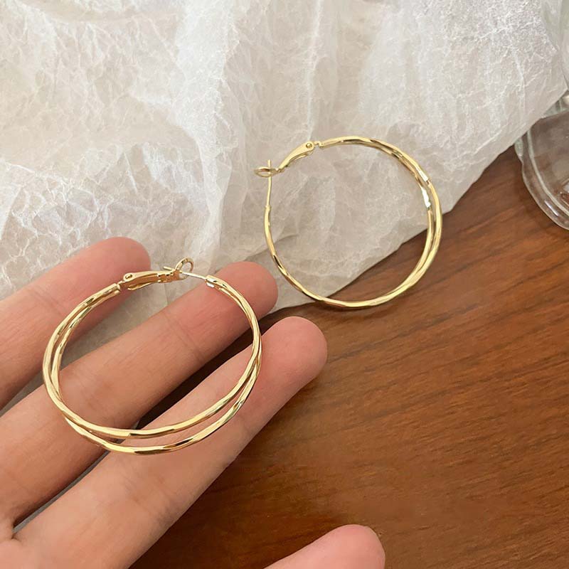 2026 New Trendy Silver Color Double Layer Circle Hoop Earrings For Women Exaggerated Metal Layer Round Earrings Jewelry Gift