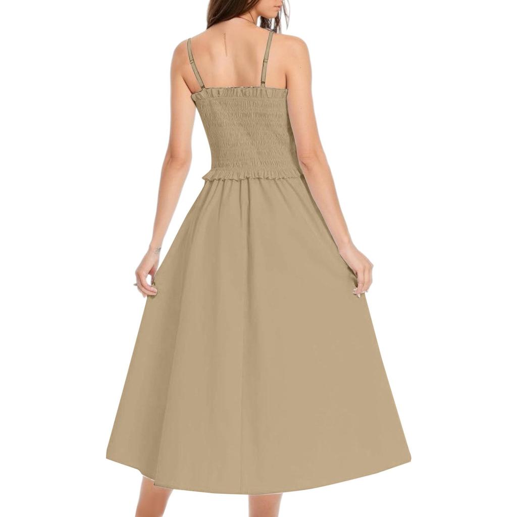 Женское летнее макси-платье без рукавов, сарафан из хлопка с подтяжками, пляжное платье с оборками