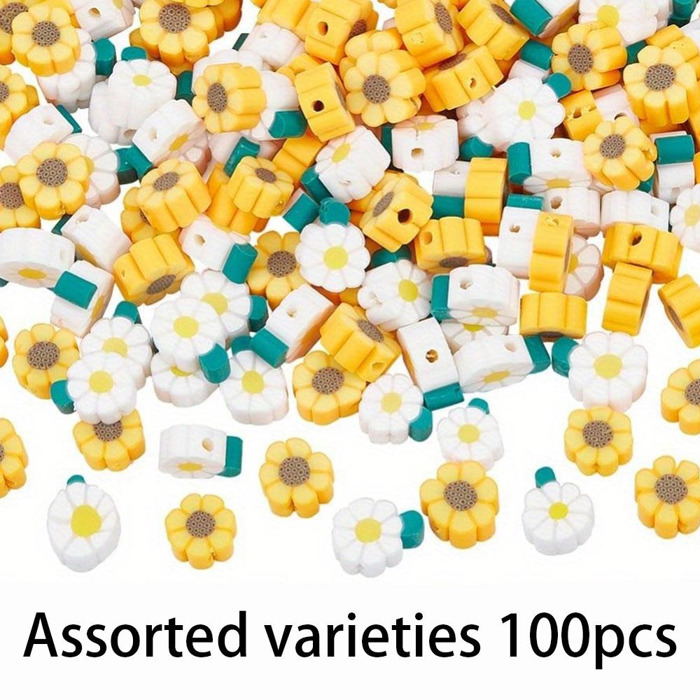 100/300/500 шт. Желтые и белые глиняные бусины в виде цветка маргаритки, бисерная нить, декоративные бусины, браслет своими руками, ожерелье, серьги, серьги