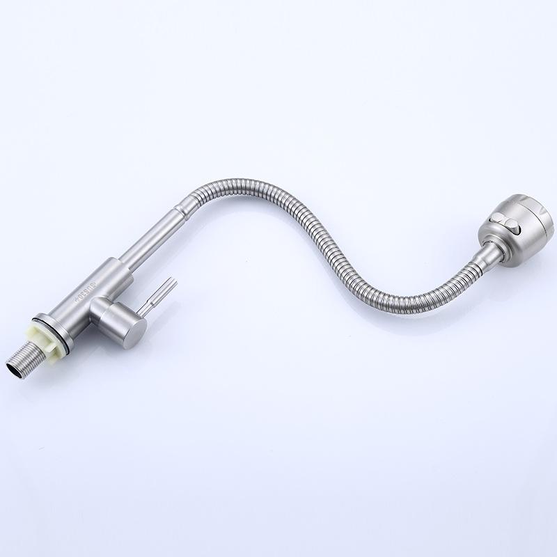 Modern 304 Stainless Steel Single Cold Water Kitchen Faucet with Flexible 360 Swivel Spout Anti-splash Design Brushed Finish