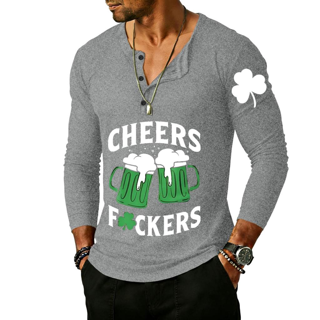 Мужская уличная винтажная модная спортивная футболка с пуговицами и длинным рукавом