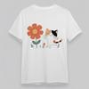 Women's Plus Size Trend Comfortable Classic T-Shirt Cat And Flower Graphic Tee