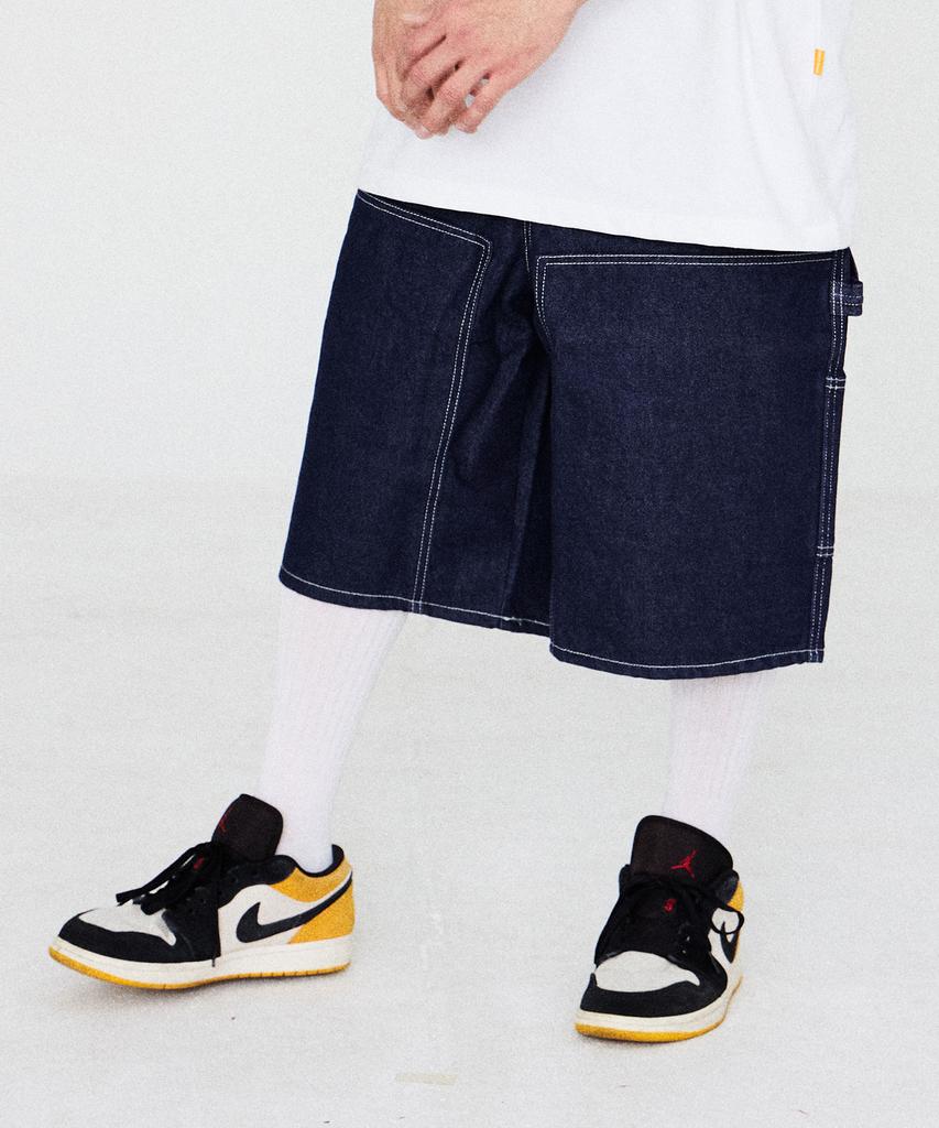 PHILIPPAKER Bluebase Carpenter Wide Bermuda Denim Shorts Deep Blue