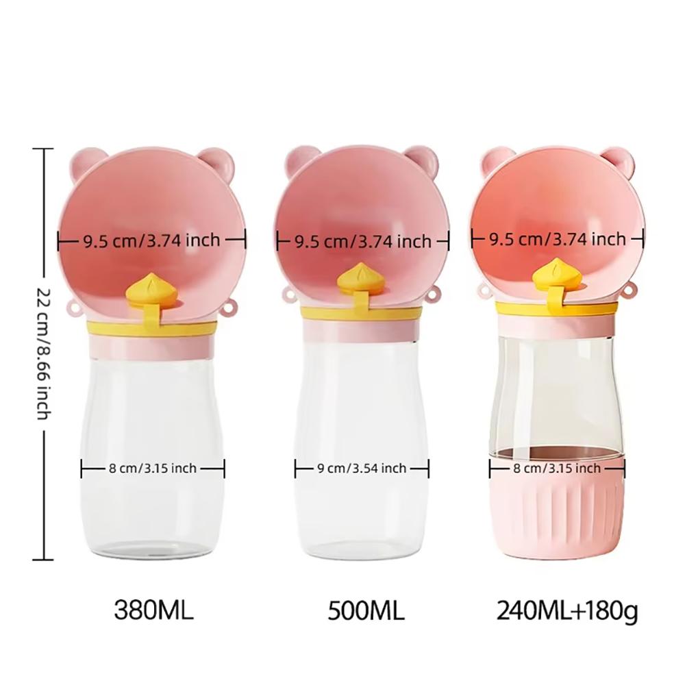 2-in-1 Pet Water Bottle for Small Big Dogs Portable Cat Dog Drinking Bowls with Food Container Shoulder Strap Labrador Feeder
