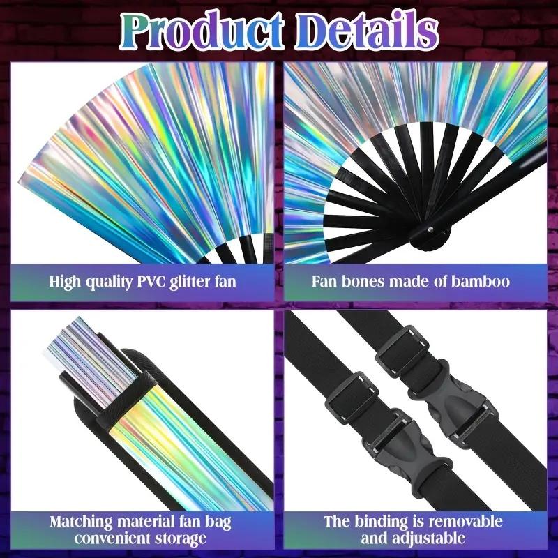33Cm Glitter Hand Fan With Cover Bag Bamboo Bone Kung Fu Fan Large Foldable Festival Party Fan Dancing Fan For Party Supplies