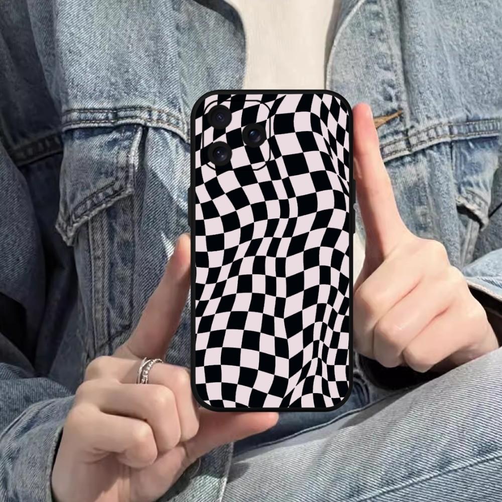 Crazy Checkered Phone Case For Samsung S20 S21 S22 S23 S24 Note 20 4G 5G Plus Ultra Black Soft Shell