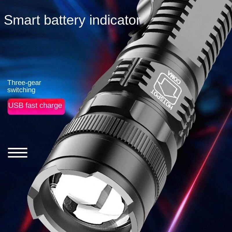 Выдвижной фонарик, светодиодный, портативный, многофункциональный, перезаряжаемый через USB, алюминиевый сплав, мощный фонарь, портативное мини-освещение