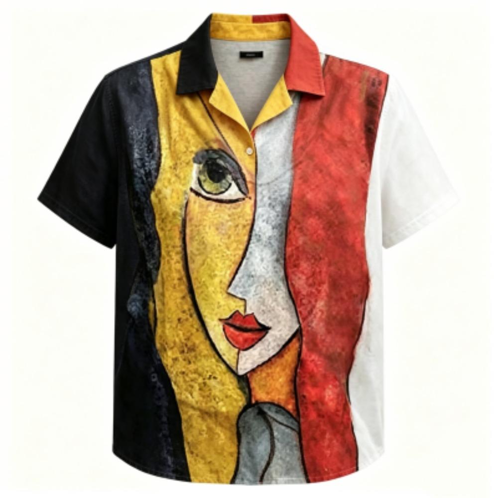 Summer Funny Abstract Face Printing Shirt Hawaiian Beach Vacation Clothing Women's Fashion Street Style Shirt Daily Men's and Women's Shirt