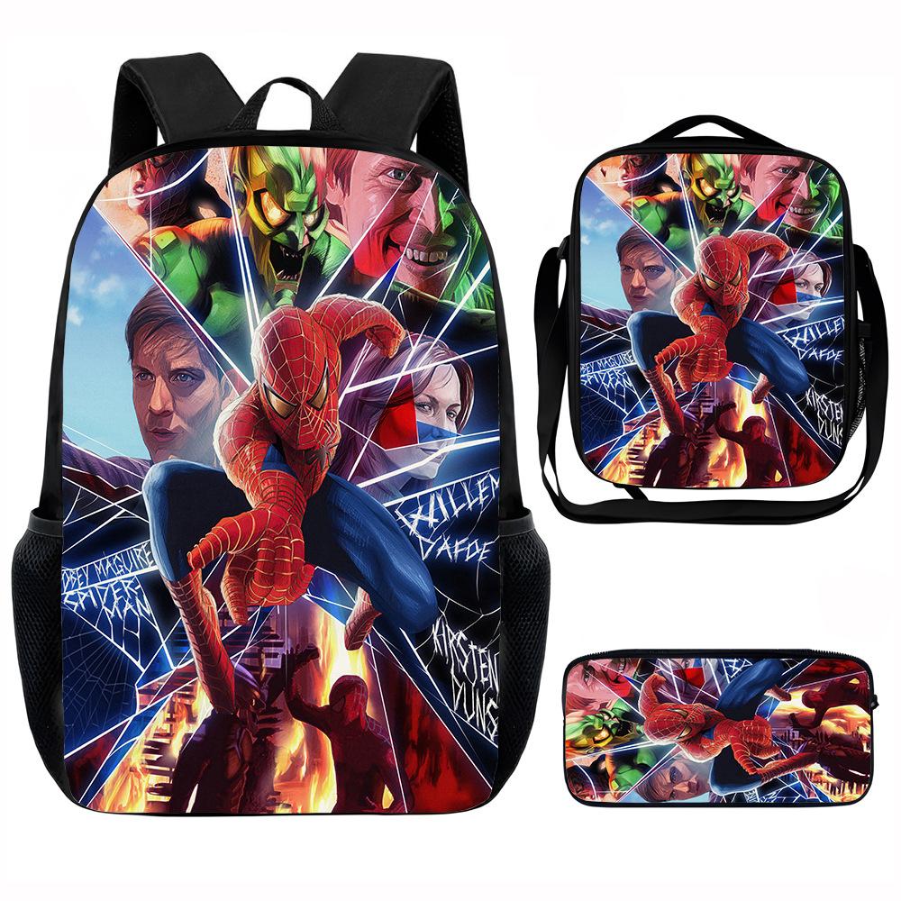 Spider-Man School Bag Lunch Bag Pencil Bag Elementary School Backpack Cartoon Peripheral Backpack Children's Bag Three-piece Set