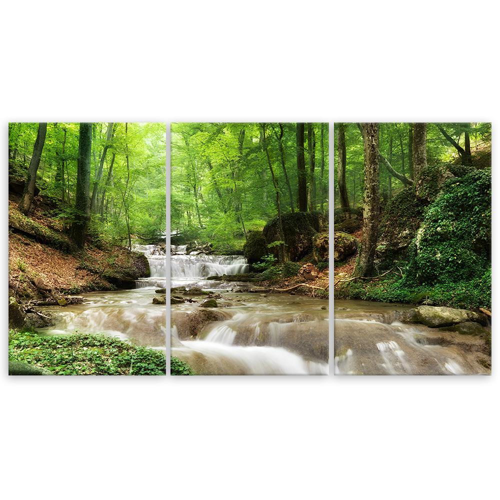 Three piece picture canvas print Waterfall Forest Stream Nature