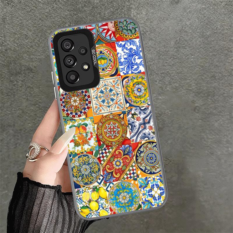Italian Sicilian Style Floral Pattern Shockproof Phone Case for Samsung A17 A16 A15 A14 A37 A57 A36 A56 A26 A35 A55 A25 A34 A54