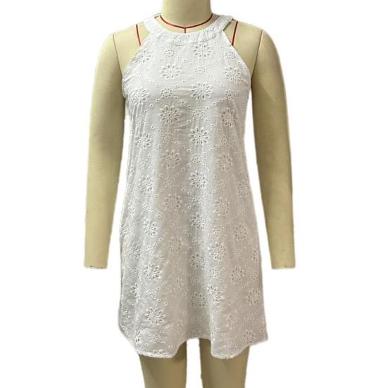 Пляжное платье без рукавов с круглым вырезом и открытыми плечами, сплошной цвет, свободный подол, женское летнее повседневное платье с лямкой на шее и цветком