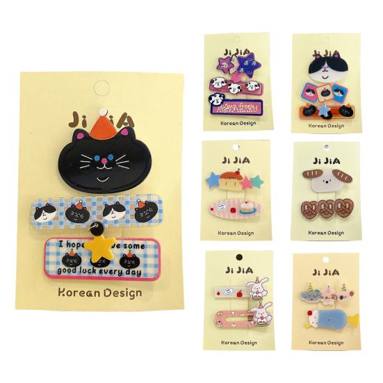 2/3Pcs Girl Hairpins Cats Puppies Rabbits Bread Pattern Hair Clips Smooth Edges Side Bang Hair Pins Hair