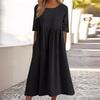 Spring and Summer Round Neck Casual Loose Solid Color Dress