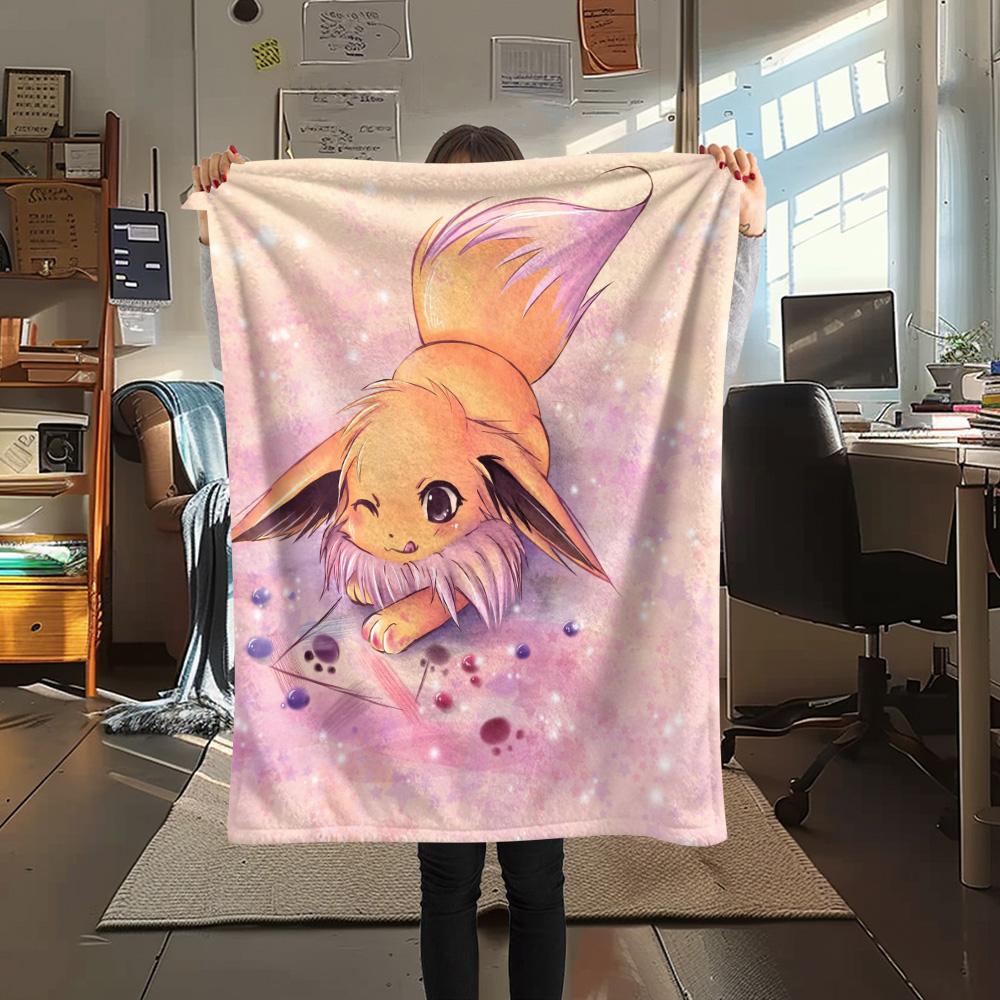 Eevee Print Flannel Blanket, High quality Comfortable for All Seasons, Home Decor, Warmth and Comfort