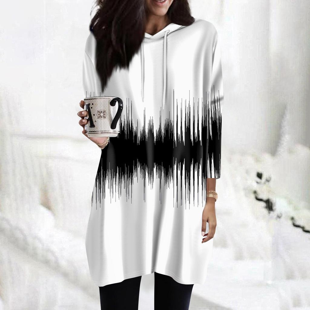 Женские толстовки, повседневные рубашки с рукавами 3/4, модные туники с принтом, топы с карманами