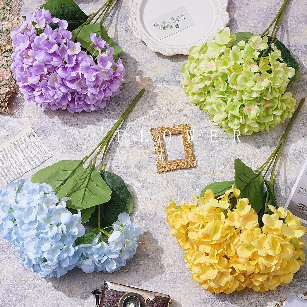 Silk Artificial Hydrangea 5 Heads Wedding Bridal Bouquet Decorative Fake Flowers  for Vases