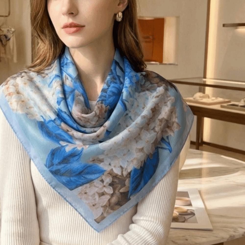 Floral Print Square Silk Scarf Soft Hijab Scarf Hair Band Neckerchief Scarf Beach