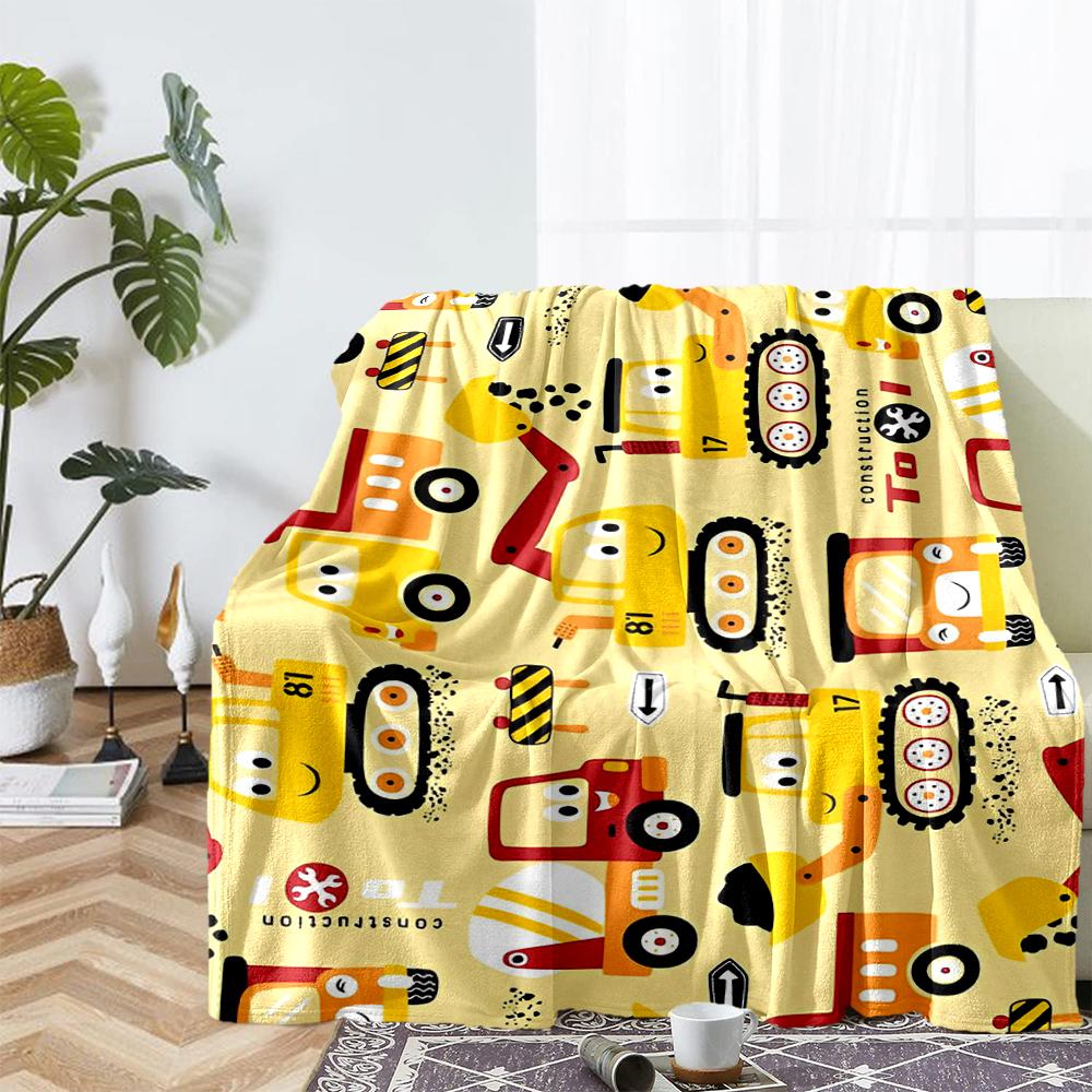 excavator Theme Printed Blanket - Perfect for Couch, Bed, Travel & Outdoor Use | Machine Washable, Cozy & Durable.