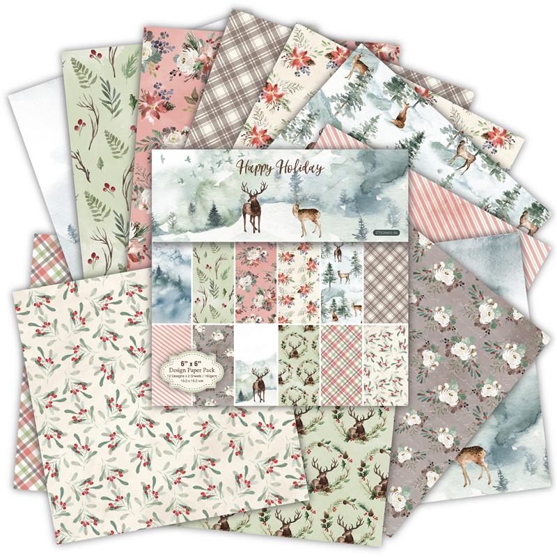 Winter Theme Animals Pattern Paper 9 Styles 24 Sheets DIY Photo Album Scrapbook Journal Account Card Background 6 Inch