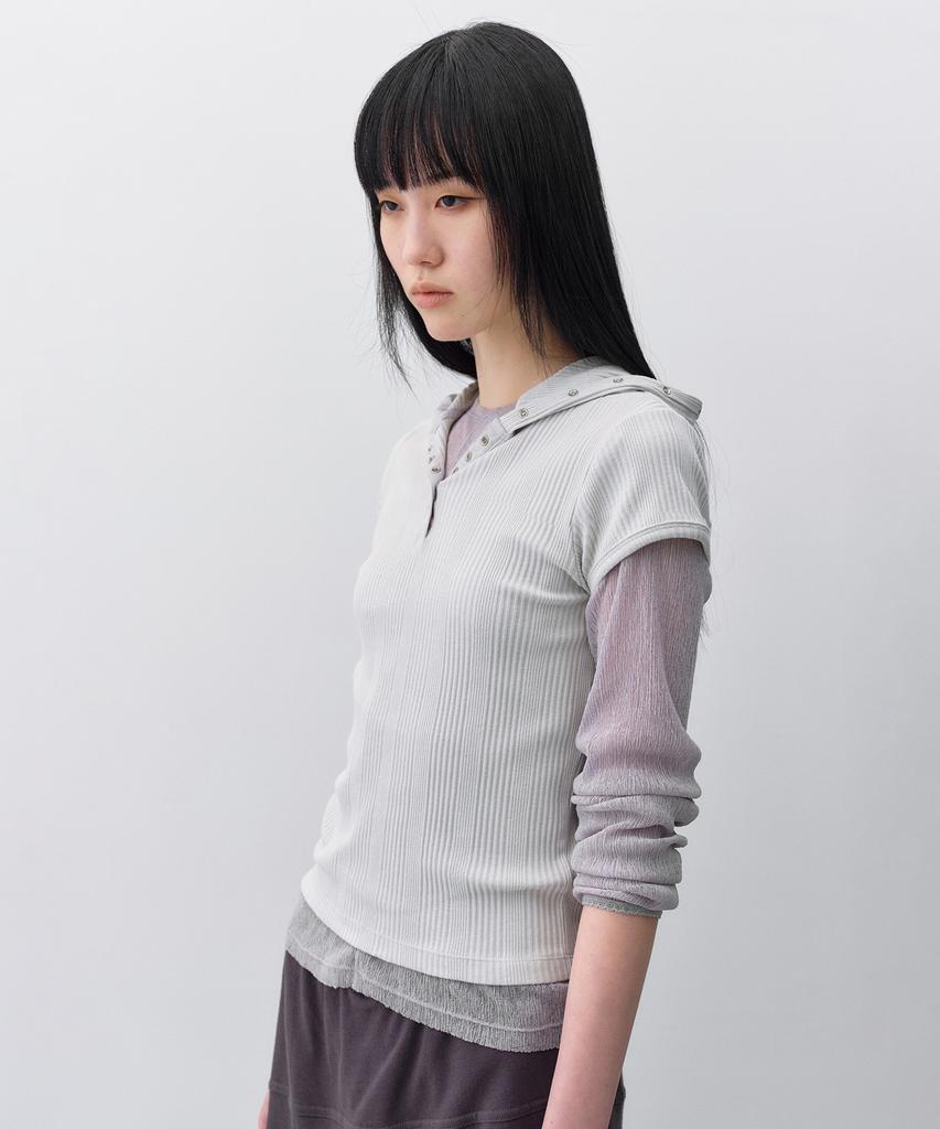 INSILENCE WOMEN Slim Snap Hoodie Top Light Grey