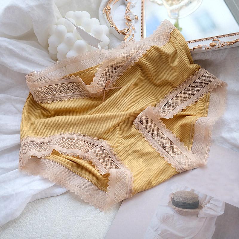 Нитка Хлопок Девушка Милая Кружевная Край Средняя Талия Удобный Бюстгальтер Эластичный Треугольник Нижнее Белье